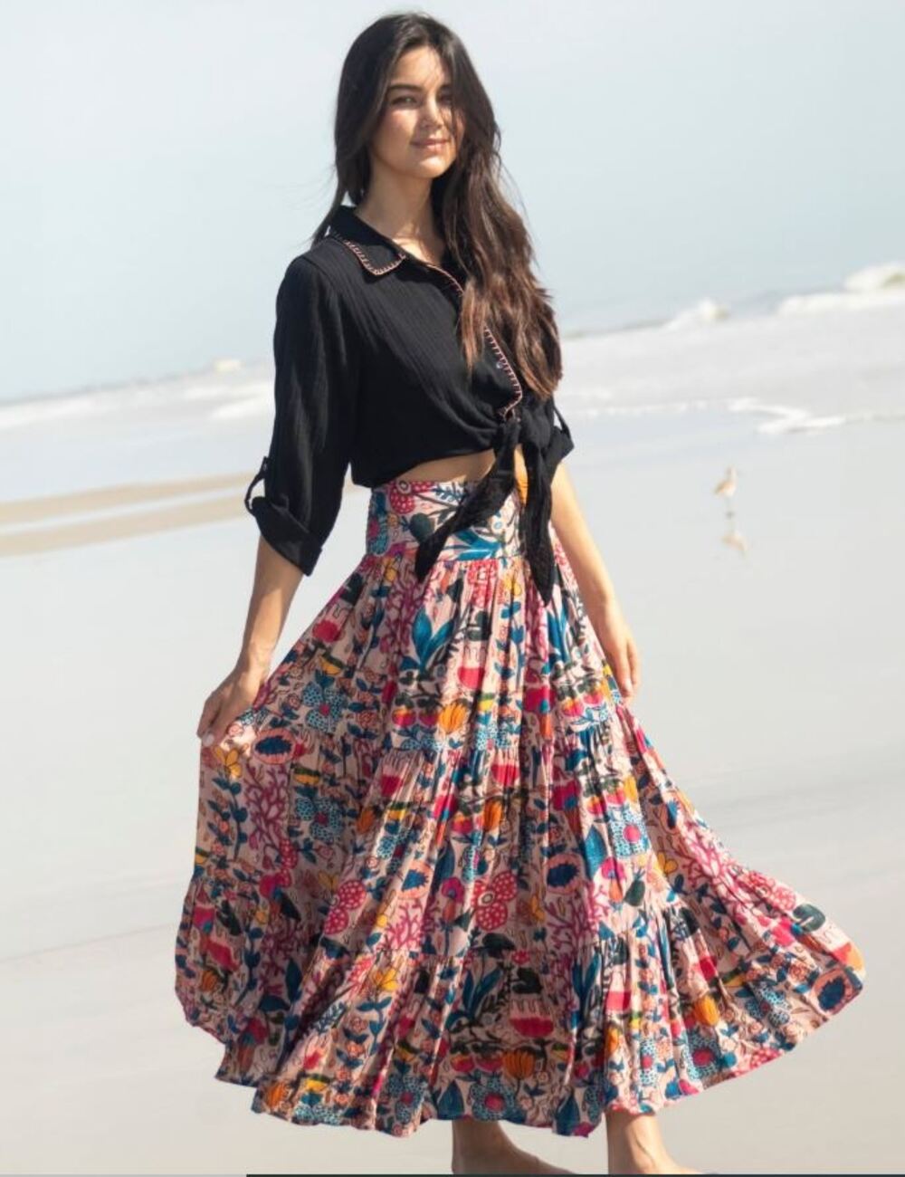 NWOT Natural Life Convertible Pink Flung Wildflowers Floral Smock Maxi Skirt M